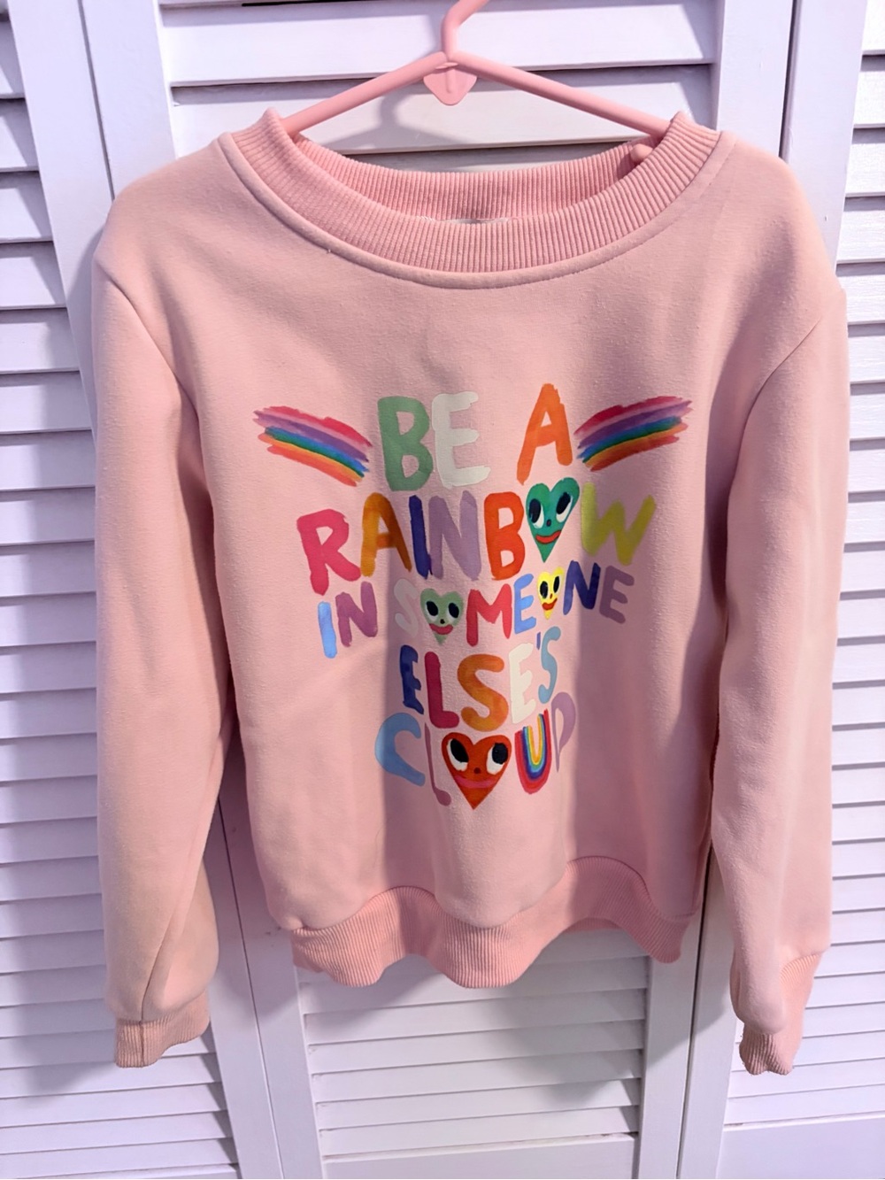 Lola and The Boys  'Be a Rainbow' Sweatshirt. small mark by neckline